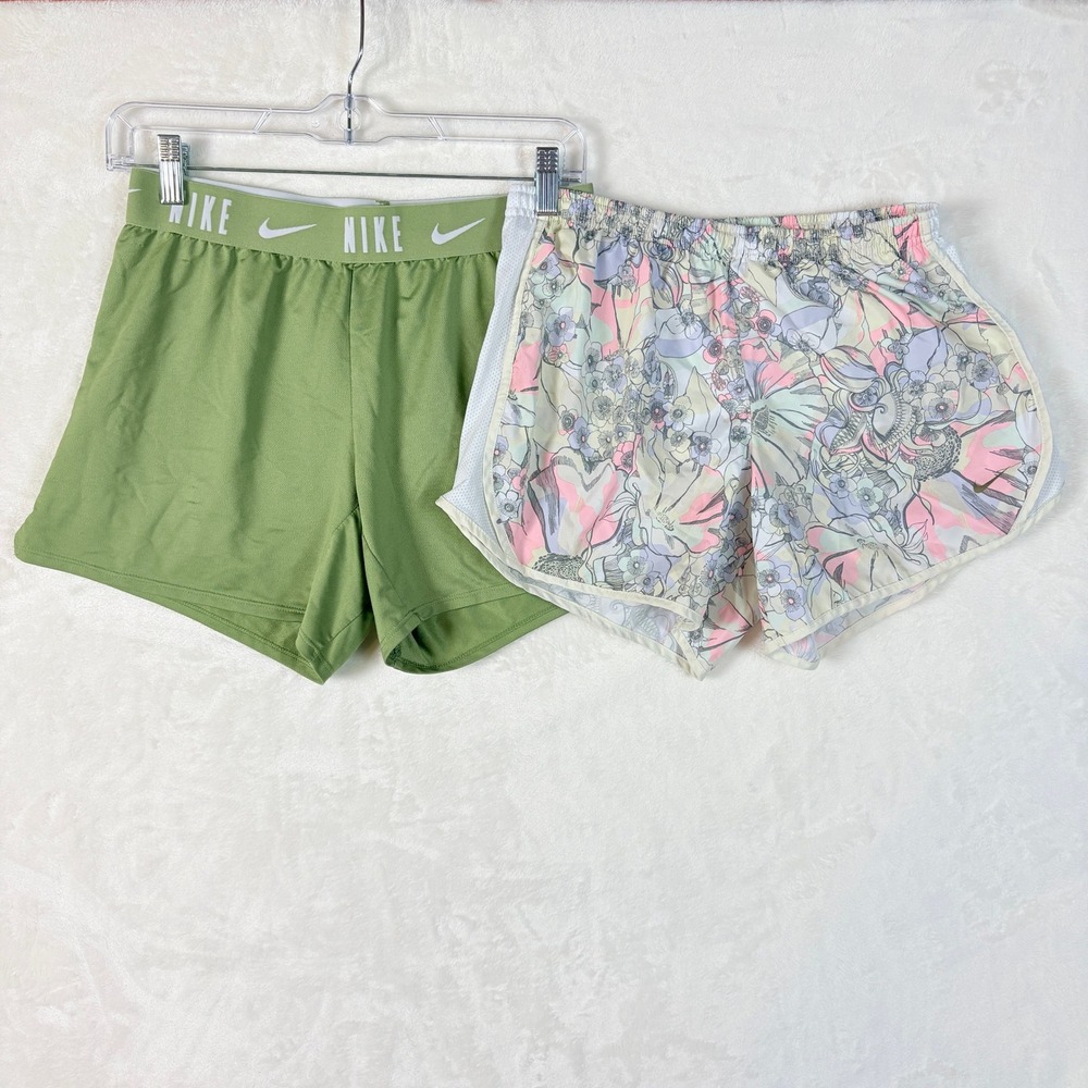 Nike‎ Kids Size XL Dri Fit Athletic Shorts Lot Green & Floral Elastic Waistband